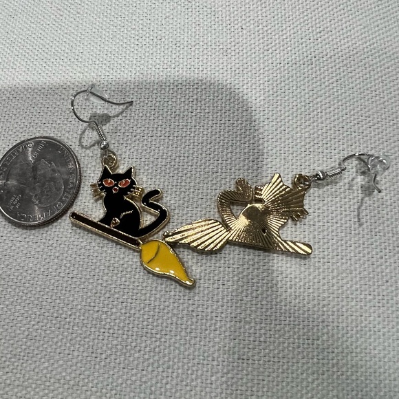 cat on a broom earrings - Picture 2 of 2